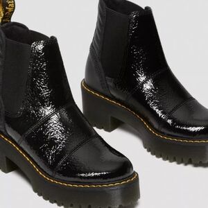 Dr Martens Rozalie Distressed Patent Heeled Chelsea Boots- Black